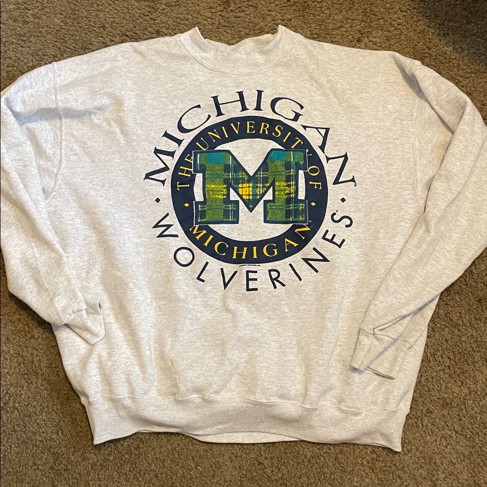 Vintage Plaid University of Michigan Gray Sweater